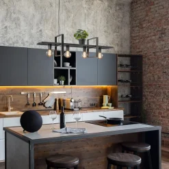 Cheap Straluma 4-Lichts hanglamp zwart met zwarte houten planken