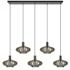 New Straluma 5-Lichts hanglamp zwart met naturel houten kappen