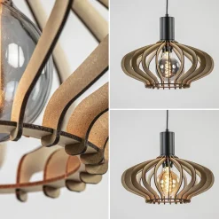 New Straluma 5-Lichts hanglamp zwart met naturel houten kappen