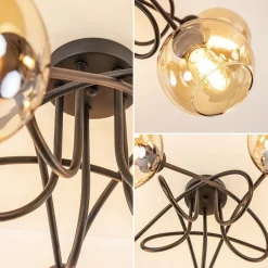 Sale Straluma 5-Lichts klassieke plafondlamp zwart met amber glazen bollen