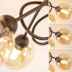 Sale Straluma 5-Lichts klassieke plafondlamp zwart met amber glazen bollen