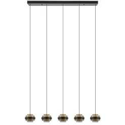 Cheap Straluma 5-Lichts LED eettafelhanglamp zwart met champagne glas