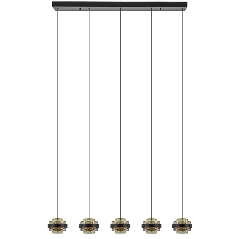 Cheap Straluma 5-Lichts LED eettafelhanglamp zwart met champagne glas