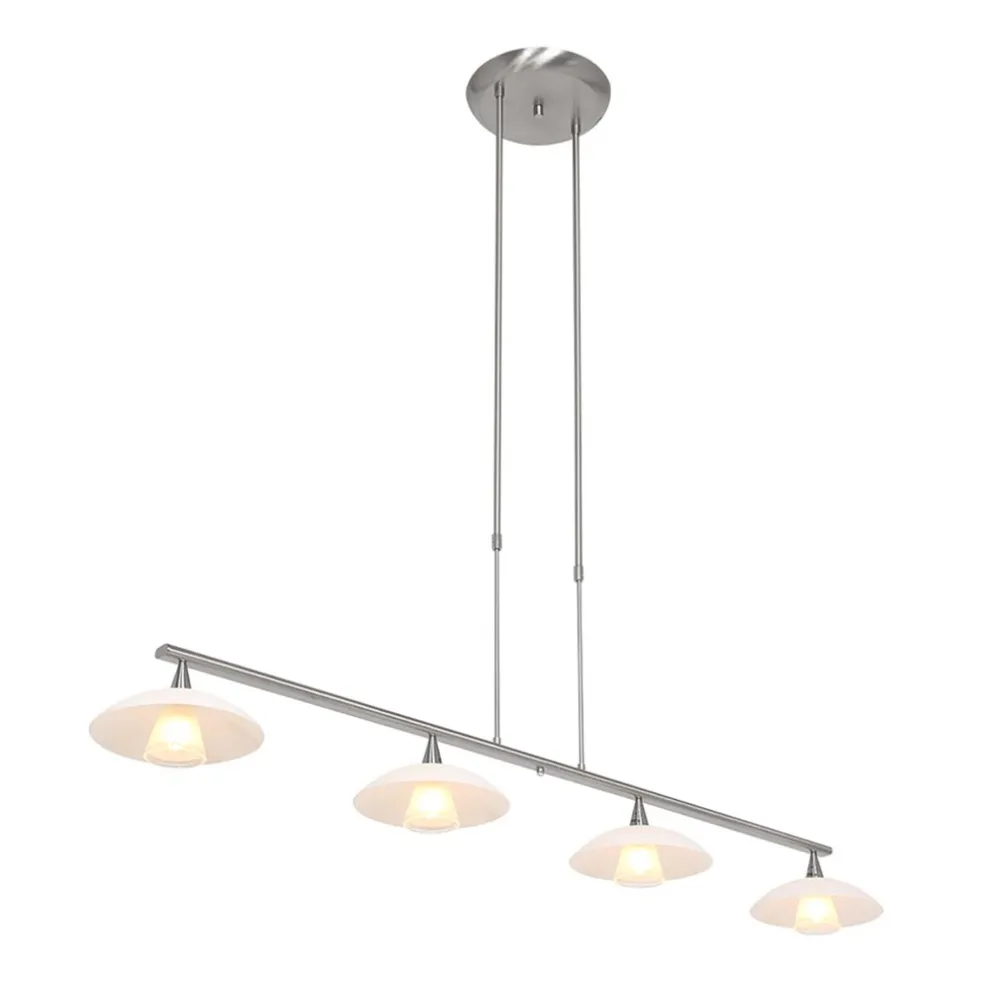 Fashion Straluma 4-Lichts LED hanglamp staal met witte schotels dimbaar