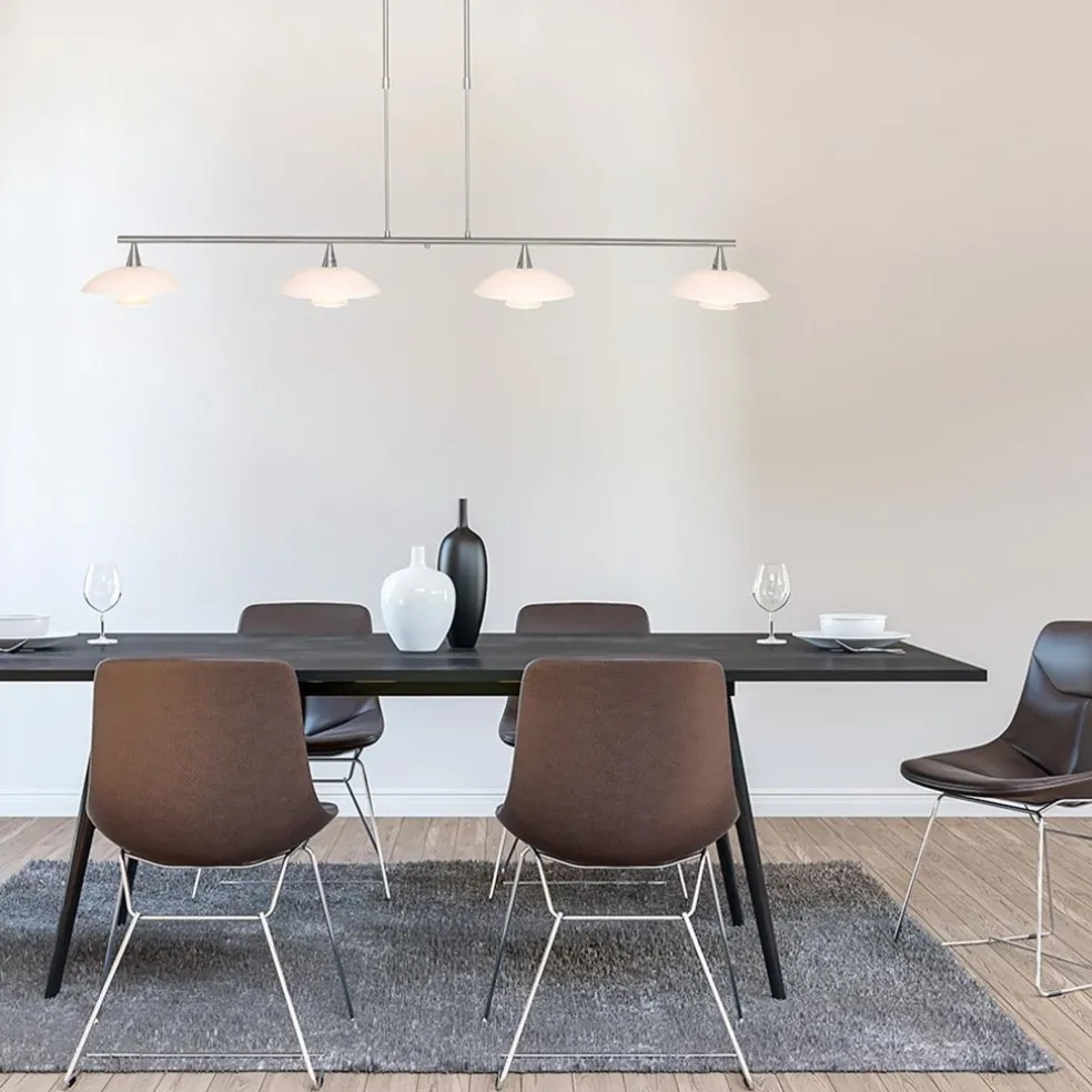 Fashion Straluma 4-Lichts LED hanglamp staal met witte schotels dimbaar