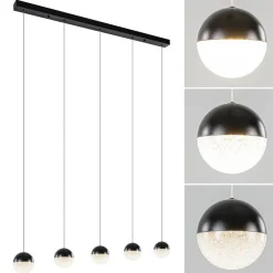 Online Straluma 5-Lichts LED hanglamp zwart met diamant zand 3-standen dimbaar