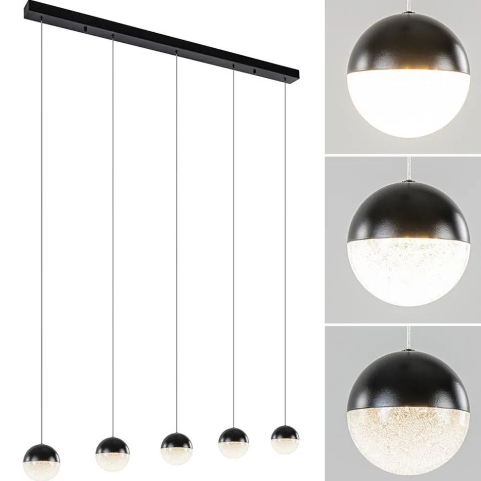 Online Straluma 5-Lichts LED hanglamp zwart met diamant zand 3-standen dimbaar