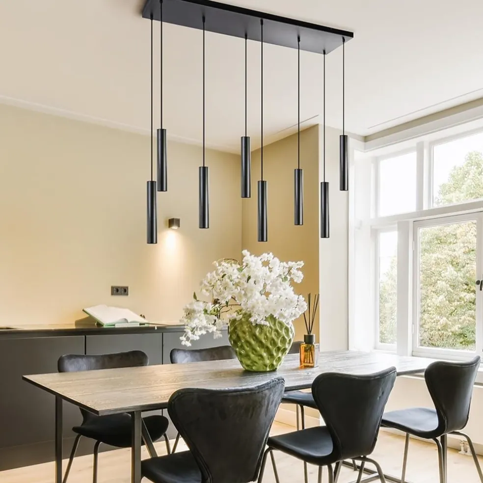 Discount Straluma 8-Lichts metalen hanglamp cilinders mat zwart