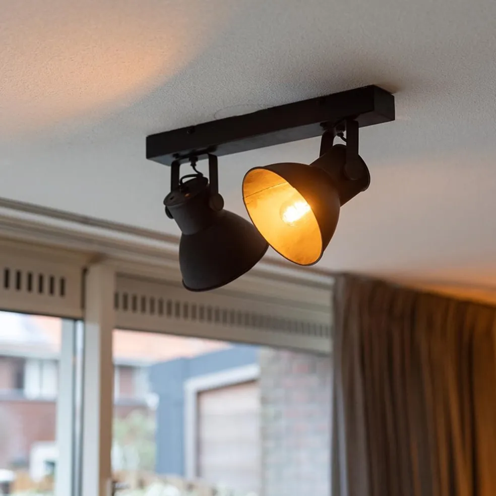 Outlet Straluma 2-Lichts metalen plafondlamp Eliano mat zwart