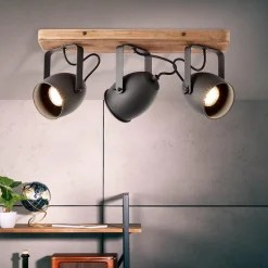 Best Sale Straluma 3-Lichts opbouwspot mat zwart met hout