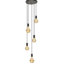 Outlet Straluma 5-lichts plaat rond + pendels zwart ex.lb