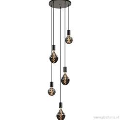 Outlet Straluma 5-lichts plaat rond + pendels zwart ex.lb