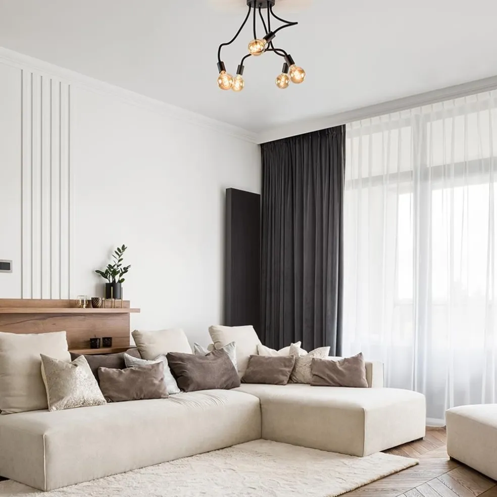 Hot Straluma 5-Lichts plafondlamp mat zwart met flexibele armen