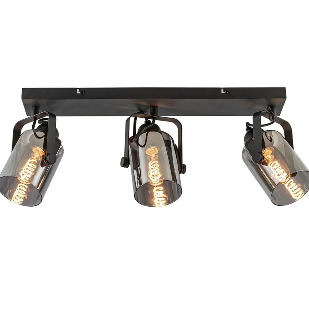 Flash Sale Straluma 3-Lichts plafondlamp mat zwart met smoke glazen kappen