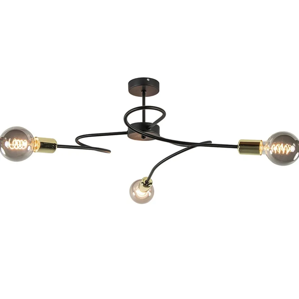Store Straluma 3-Lichts plafondlamp zwart met gouden pendels