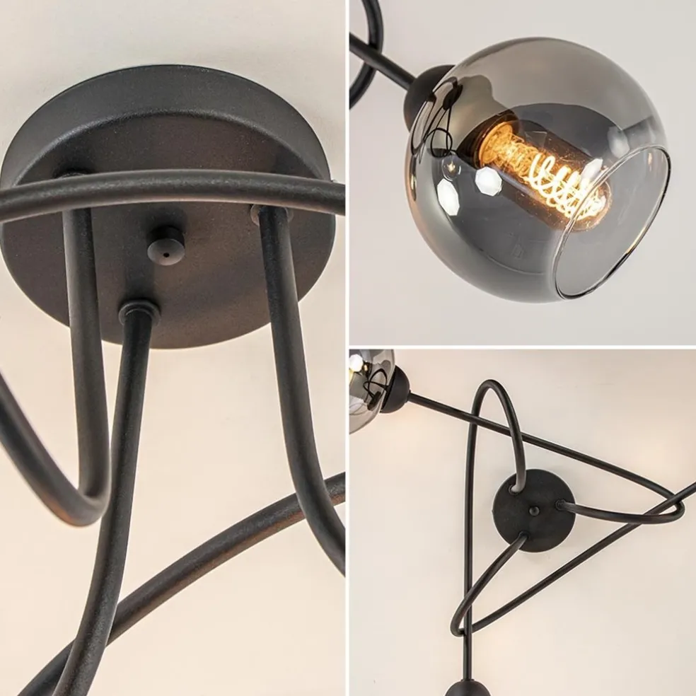 Hot Straluma 3-Lichts plafondlamp zwart met smoke glazen bollen