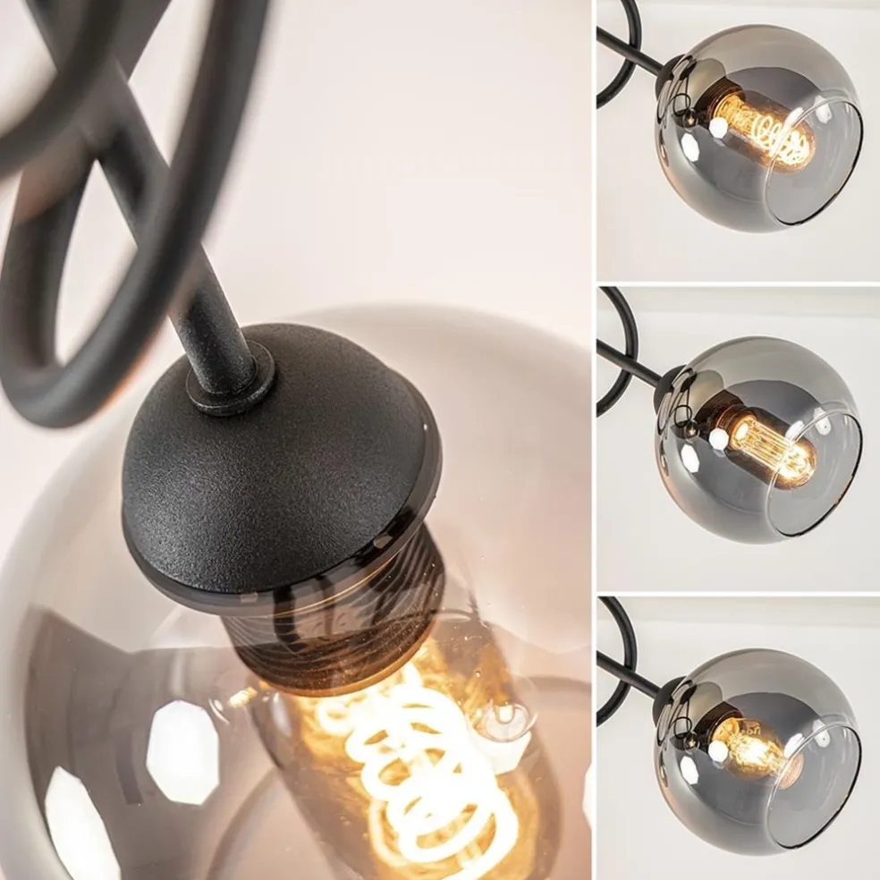 Hot Straluma 3-Lichts plafondlamp zwart met smoke glazen bollen