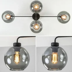 Discount Straluma 4-Lichts plafondlamp zwart met smoke glazen bollen