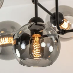 Cheap Straluma 6-Lichts plafondlamp zwart met smoke glazen bollen