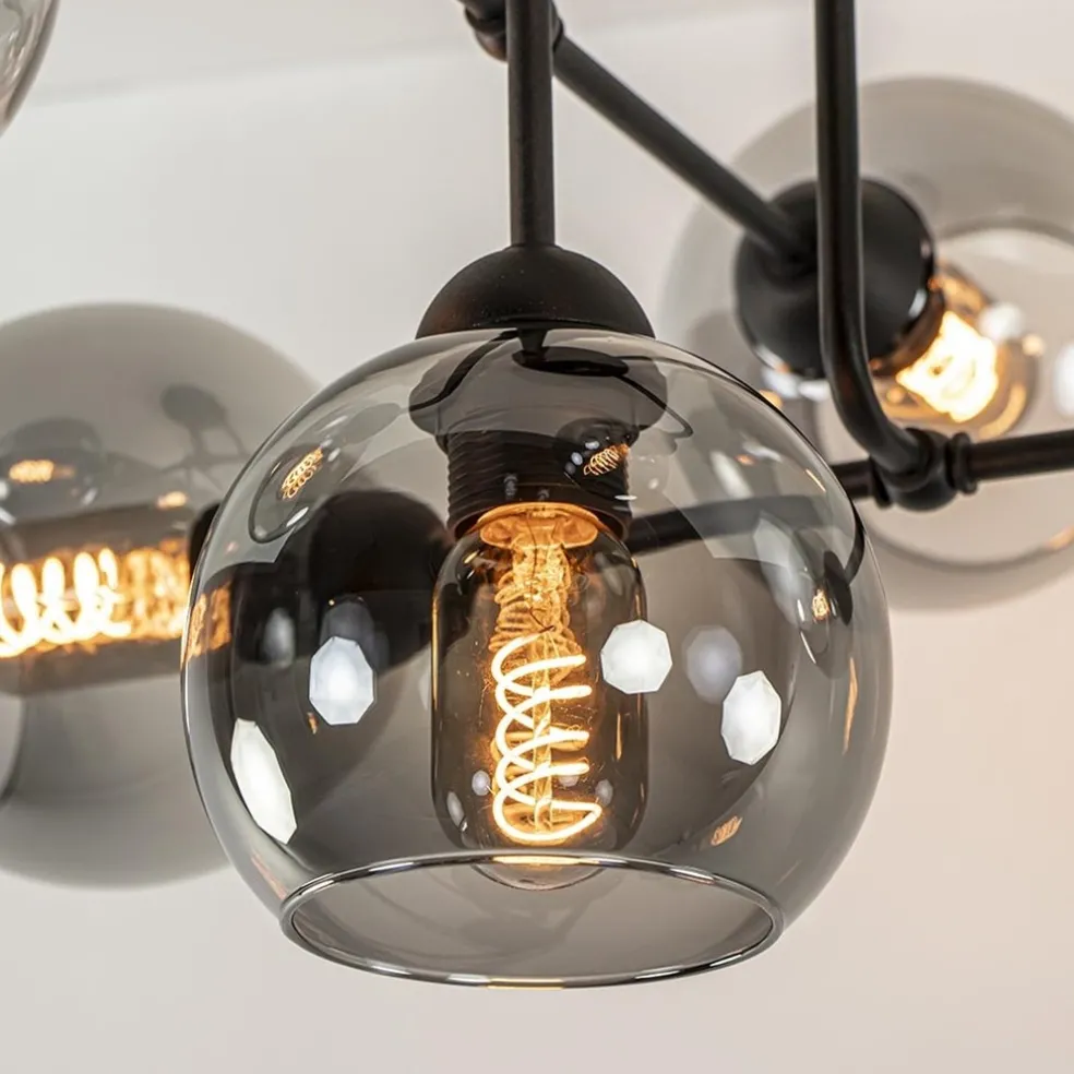 Cheap Straluma 6-Lichts plafondlamp zwart met smoke glazen bollen
