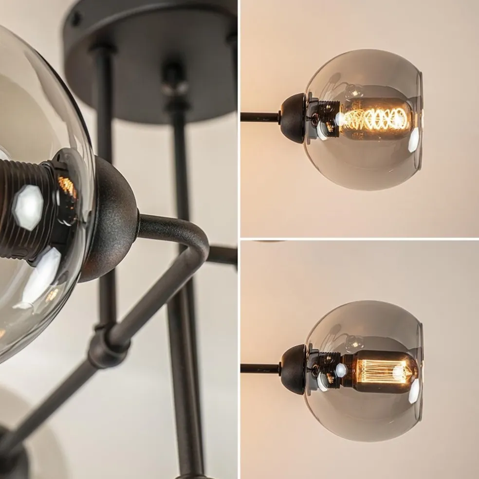 Cheap Straluma 6-Lichts plafondlamp zwart met smoke glazen bollen