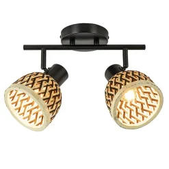 Store Straluma 2-Lichts plafond/wandlamp zwart met bamboe kappen