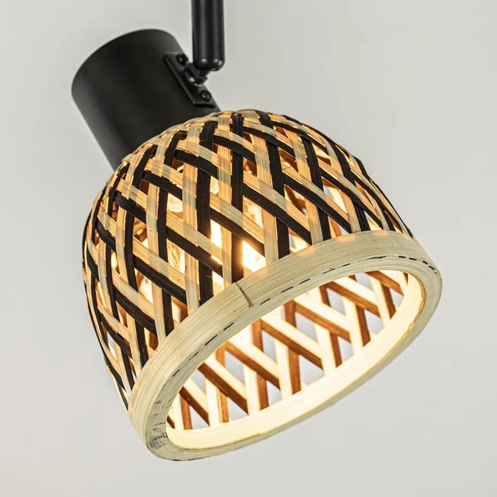 Store Straluma 2-Lichts plafond/wandlamp zwart met bamboe kappen