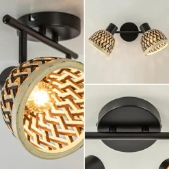 Store Straluma 2-Lichts plafond/wandlamp zwart met bamboe kappen