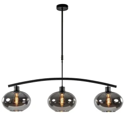 Hot Straluma 3-Lichts retro hanglamp zwart met smoke glas
