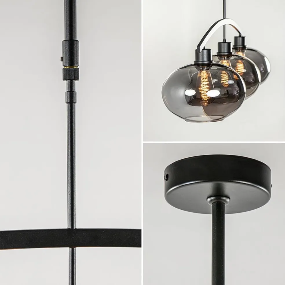 Hot Straluma 3-Lichts retro hanglamp zwart met smoke glas