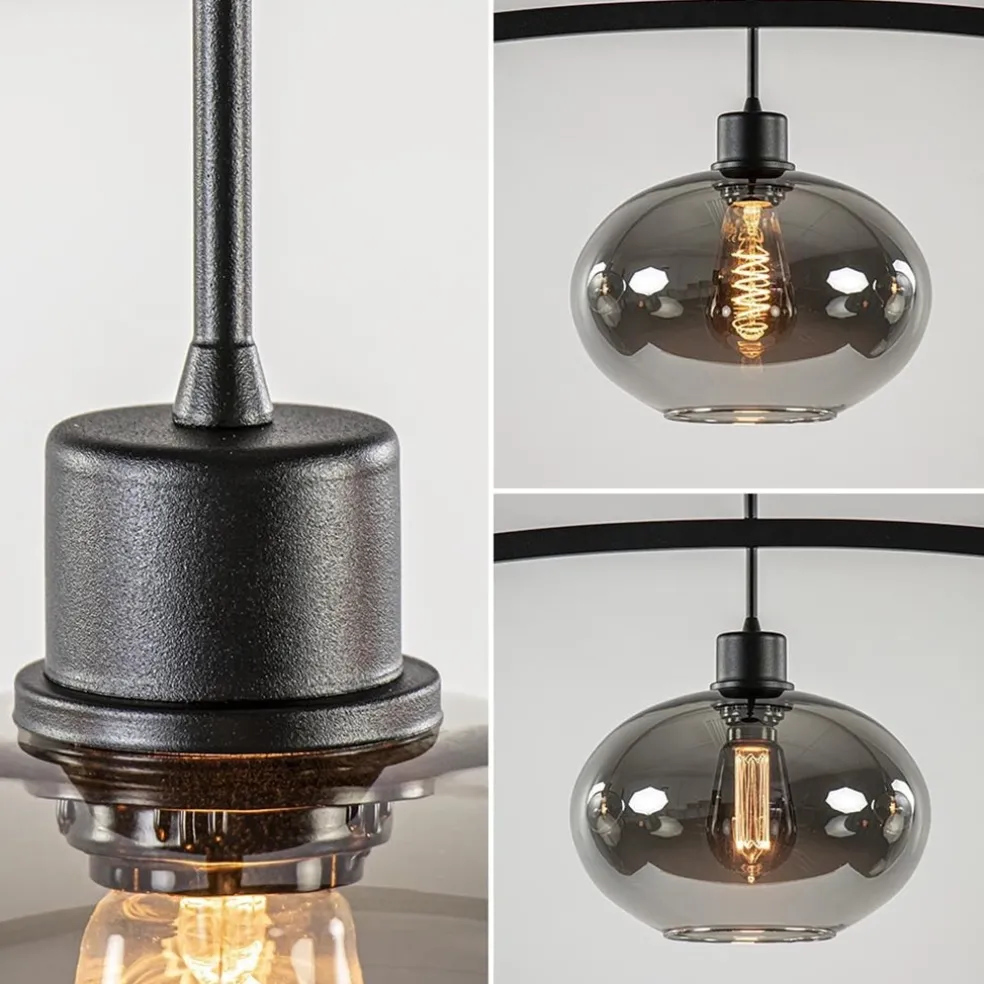 Hot Straluma 3-Lichts retro hanglamp zwart met smoke glas