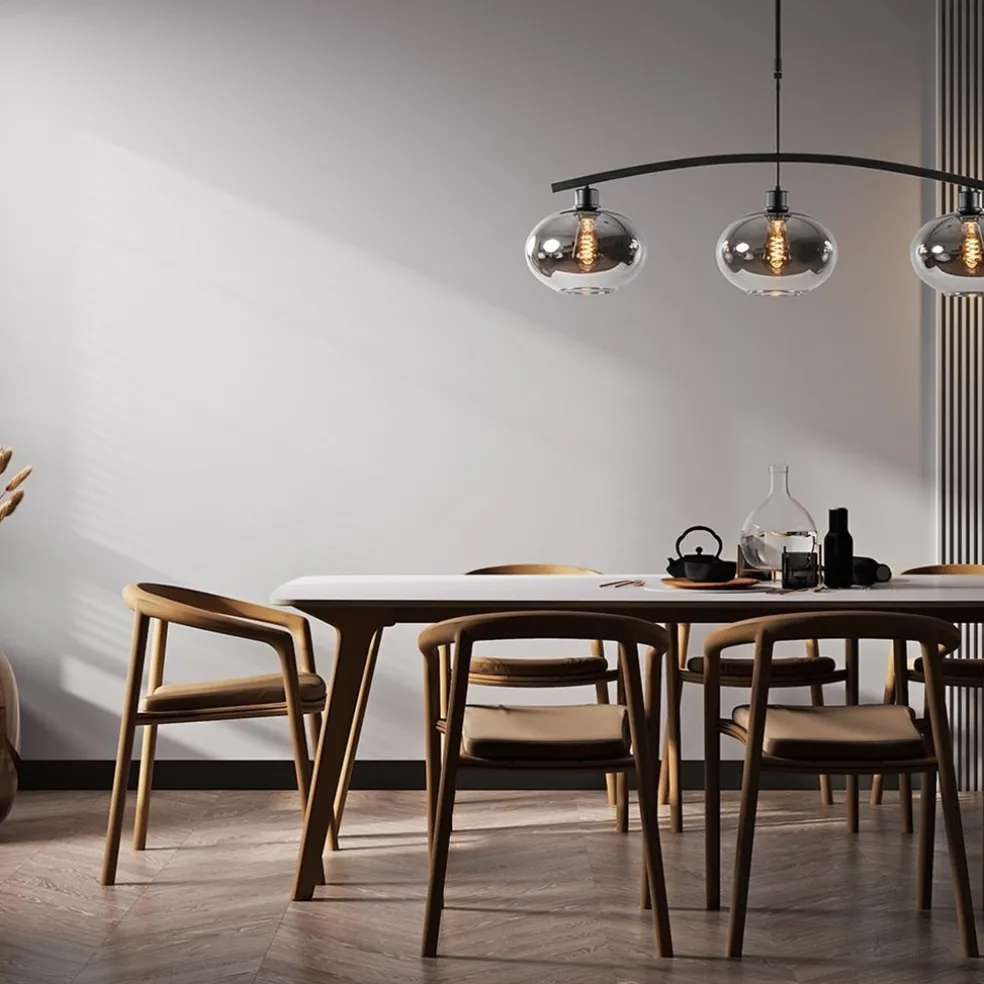 Hot Straluma 3-Lichts retro hanglamp zwart met smoke glas