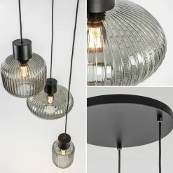 Outlet Straluma 3-Lichts ronde eettafelhanglamp zwart met smoke glas
