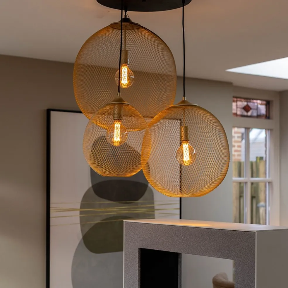 Shop Straluma 3-Lichts ronde hanglamp goud/mat zwart