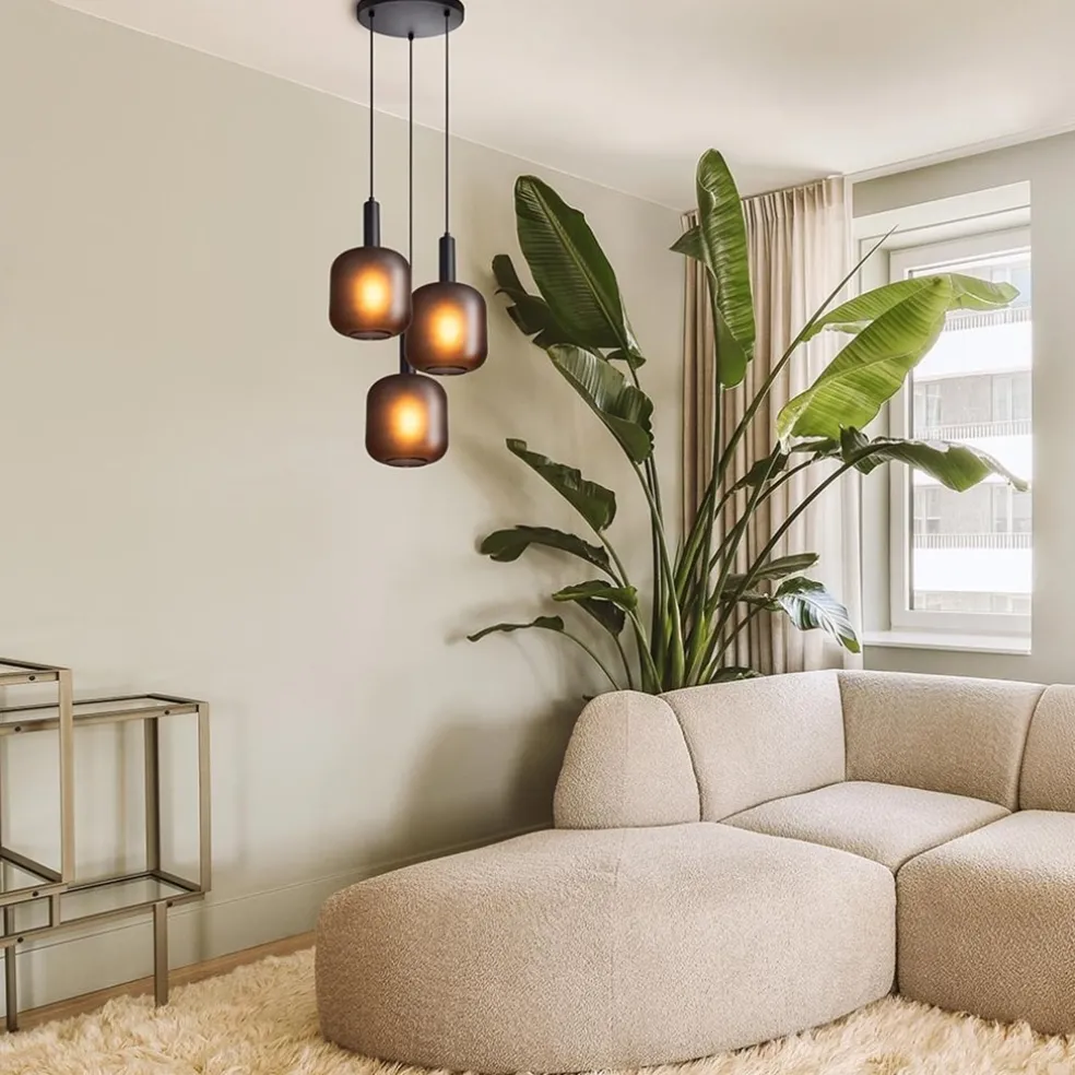 Outlet Straluma 3-Lichts ronde hanglamp mat zwarte glazen kappen