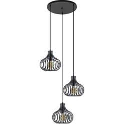 Hot Straluma 3-Lichts ronde hanglamp met zwarte draadkappen