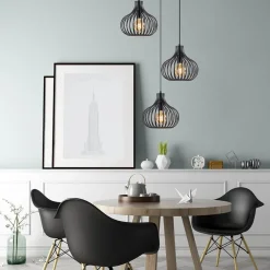 Hot Straluma 3-Lichts ronde hanglamp met zwarte draadkappen