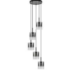 Flash Sale Straluma 5-Lichts ronde hanglamp zwart met titanium/helder glas