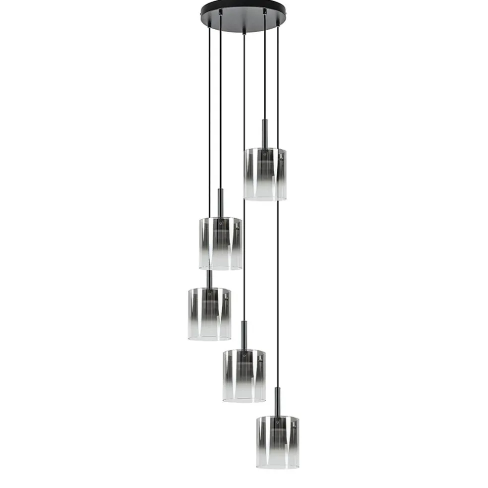 Flash Sale Straluma 5-Lichts ronde hanglamp zwart met titanium/helder glas