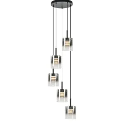 Flash Sale Straluma 5-Lichts ronde hanglamp zwart met titanium/helder glas