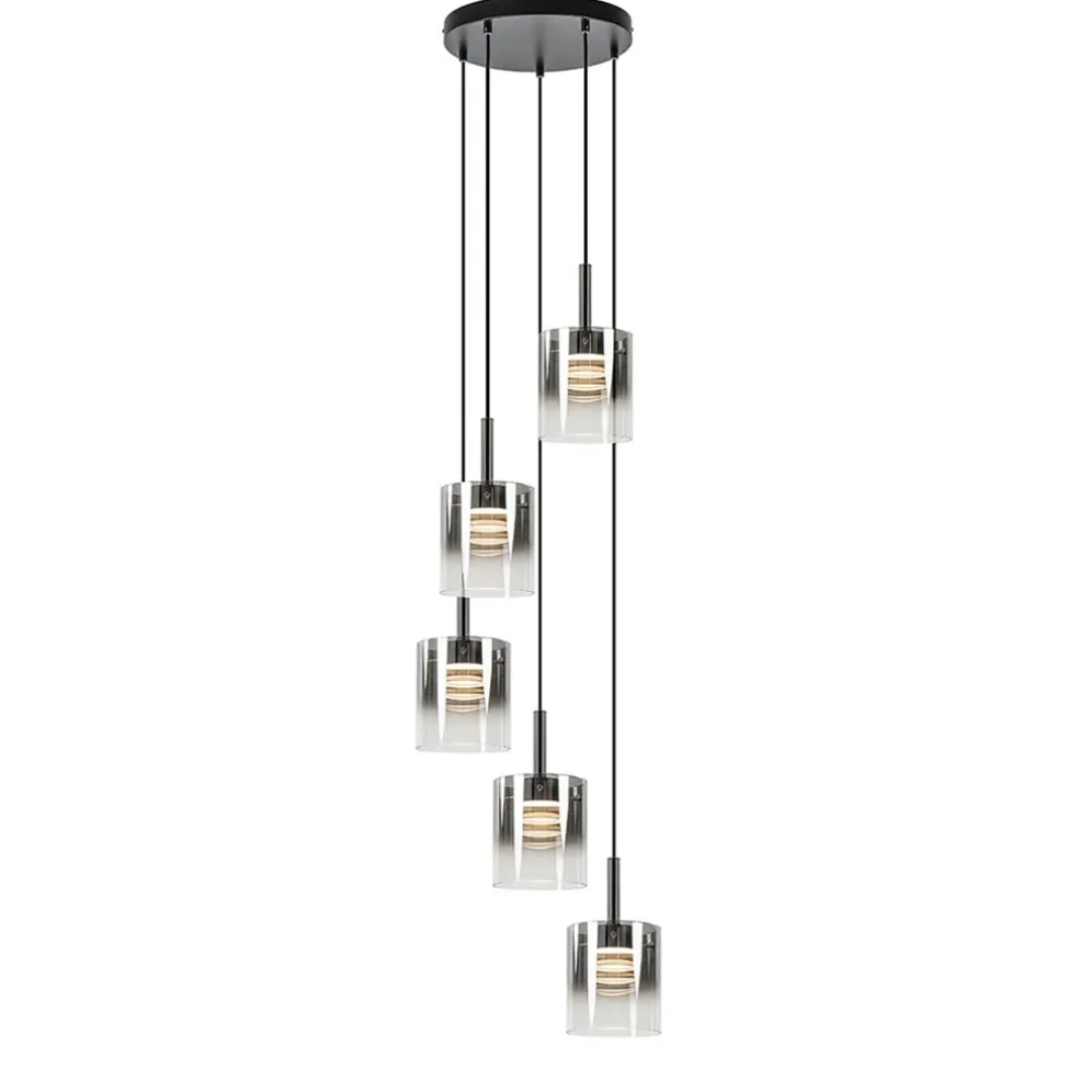 Flash Sale Straluma 5-Lichts ronde hanglamp zwart met titanium/helder glas