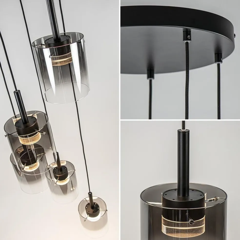 Flash Sale Straluma 5-Lichts ronde hanglamp zwart met titanium/helder glas