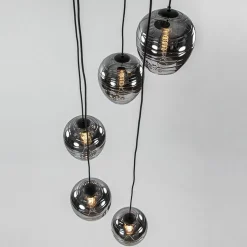 Best Sale Straluma 5-Lichts ronde hanglamp zwart met smokey glas