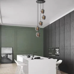 Best Sale Straluma 5-Lichts ronde hanglamp zwart met smokey glas