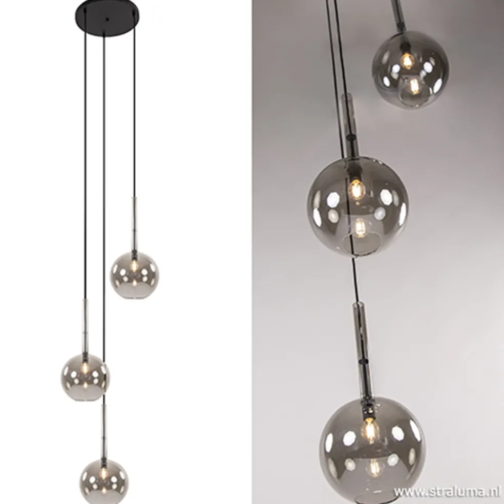 Online Straluma 3-Lichts videlamp smoke glas met zwart