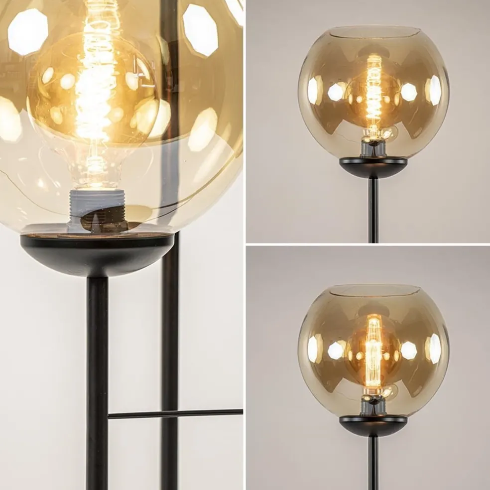Store Straluma 3-Lichts vloerlamp mat zwart met amber glazen bollen