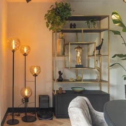 Store Straluma 3-Lichts vloerlamp mat zwart met amber glazen bollen