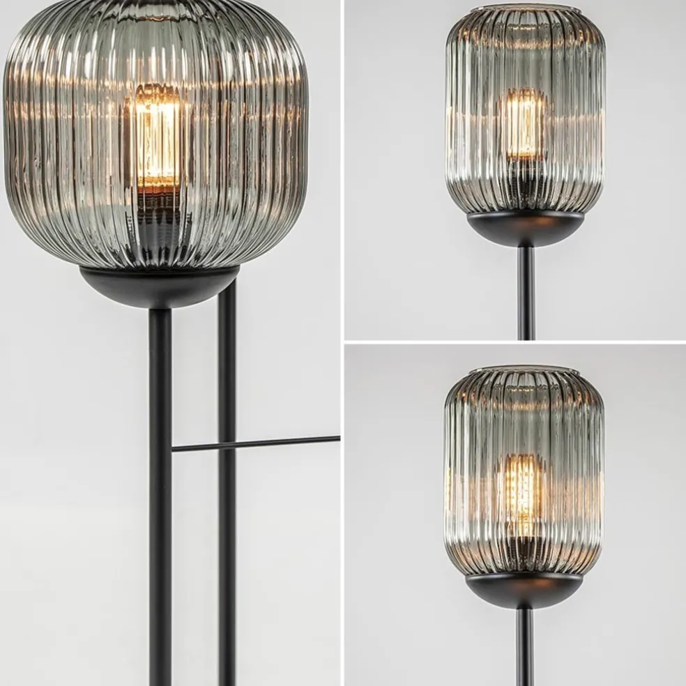 Fashion Straluma 3-Lichts vloerlamp met smoke glazen kappen reliëf