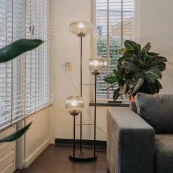 Fashion Straluma 3-Lichts vloerlamp met smoke glazen kappen reliëf