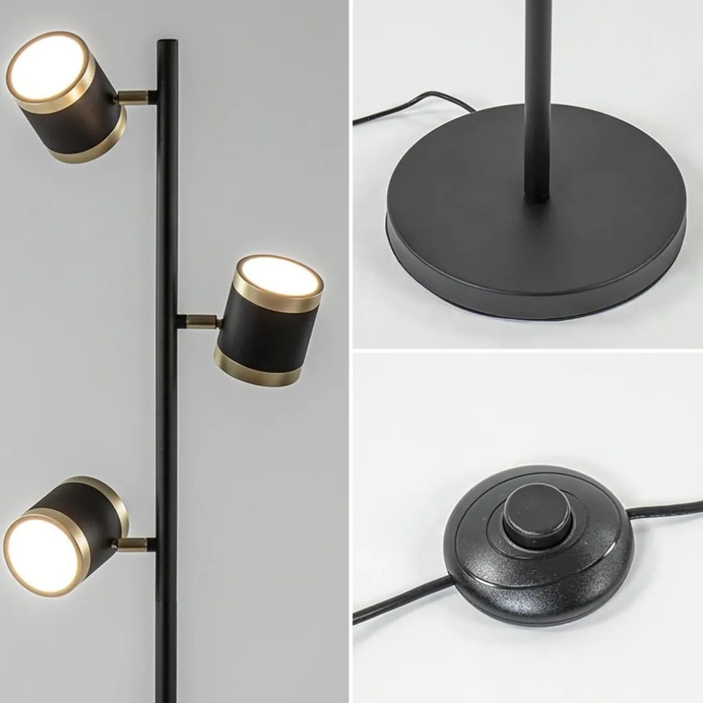 New Straluma 3-Lichts vloerlamp zwart/goud met dimbare spots